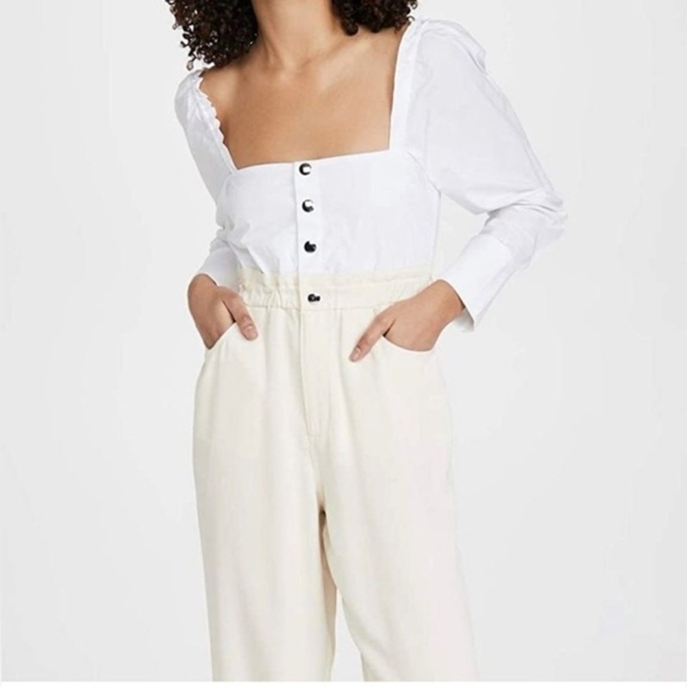 WeWoreWhat Shirt Jumpsuit Ivory NEW Size XS Long Sleeve Paperbag Waist Pant‎